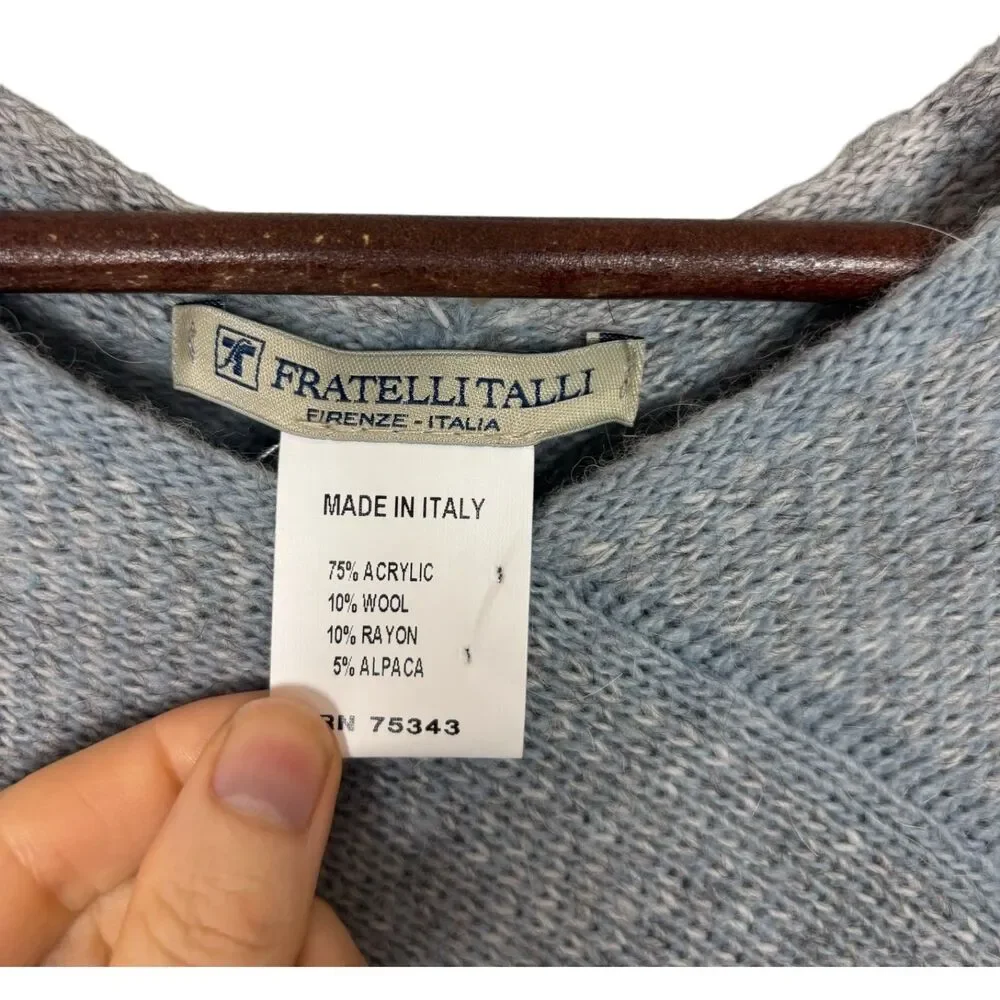 Fratelli Talli Made in Italy Wool Alpaca Firenze Blue Poncho Women's One Size